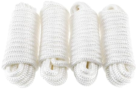 BOOMSTART 4 Stück Boot Seil 12mm Festmacherleine mit Auge Nylon Doppelt Geflochten Fenderseil Dock Linien Ø 12mm, L: 4.57 m, Auge 30.48 cm, Bruchlast: 2240 kg, Weiß