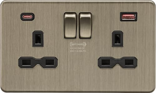 Knightsbridge 13A 2G DP Switched Socket with Dual USB A+C 20V DC 2.25A (Max. 45W) - Antique Brass