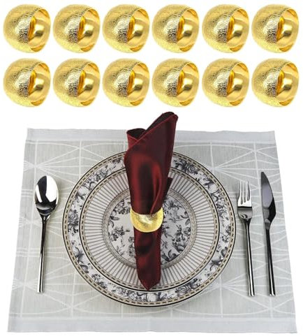Serviettenringe Gold, 12 Stück Serviettenringe aus Metall, Serviettenschnallen für Tischdekoration, Valentinstag, Ostern, Hochzeit, Weihnachten Abendessen Party (Gold)