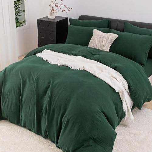 YASMENG Doppelte Muslin Bettwäsche 135x200 Dunkelgrün 100% Baumwolle Bettwäsche Muslin Weich Atmungsaktiv Kuschelige Bettbezug Set 2teilig mit Reißverschluss und 80x80 cm Kissenbezug
