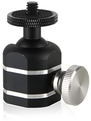 Folgtek Mini Ball Head - Cabezal de trípode con adaptador de zapata de flash de 1/4, rotación de 360°, con apdater de zapata caliente para cámara de cámara, monitor LCD, micrófono, luz LED, etc