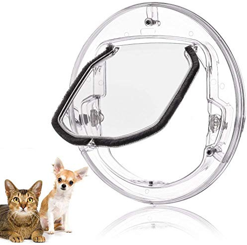 Gattaiola per vetro Porta Basculante per Gatti e Cani Grande Porta Gattaiola per vetro con 4 possibilità di bloccaggio (Rotonda Trasparente)