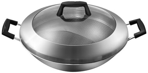 DYHWAC Non-Stick Frying Pan Stainless Steel Ear Round Bottom Frying Pan for Home Use on Gas Cooker
