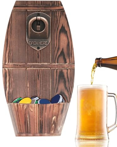 Apribottiglie a Muro – Apribottiglie in Legno | Apribottiglie con Raccolta Tappo | Forma Keg di Birra Vintage, Retro per Bár Domestico, Regalo per Uomini Amanti della Birra, Decorazione...