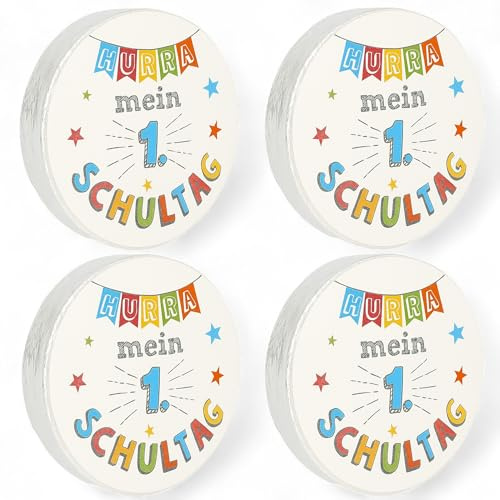 MIJOMA Set di 4 panni magici per la magia, asciugamano magico, per bambini, pensierino Tombola, 100% cotone, si dispiega in acqua calda (1° giorno di scuola)