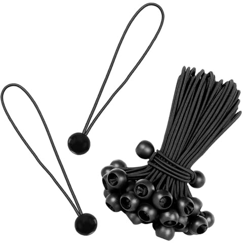 Shwdsy 20 Stück Spanngummis mit Kugel, PP-Kunststoff Planenspanner, Schwarz Spanngummis, mit Kleinen Kugeln, zur Befestigung von Wasserdichten Planen, Bannern und Zelten