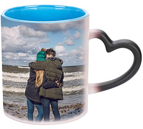 IBLUELOVER Tasse Photo et Texte Personnalisée Mug Magique Personnalisable à Changement de Couleur Sensible à la Chaleur Tasse Céramique Créatif Cadeau Anniversaire Mariage Tasse à Café Lait Thé