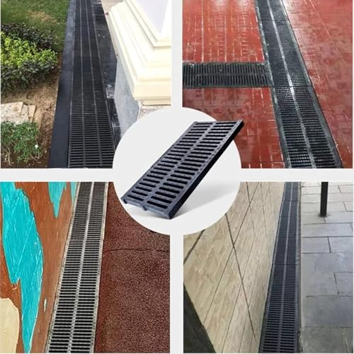 Heavy Duty Trench Drain Grate - 50x50cm Black Polymer Drainage Grate for Sidewalks Garages Driveways & Gardens - Rainwater Strainers & Drain Panels
