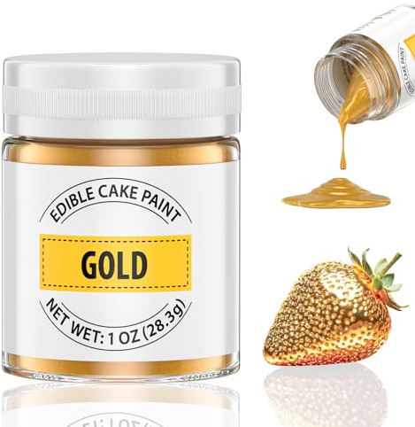 Waysroma Essbarer 28g Flüssiges Essbares Glitzerpulver für Kuchen - Eskalieren Metallisch Glitzers Paint für Fondant, Schokolade Kuchendeko Lebensmittel Glitzer Glitzerpuder für Torten (Gold)