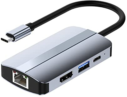 Répartiteur de hub multi-ports de type C 6 en 1 compatible avec USB 3.0 5 Gbits/S LAN RJ45 Station d'accueil PD Fast Charge Dock USB Adaptateur Multiport Chargeur USB PD Charge Compatible