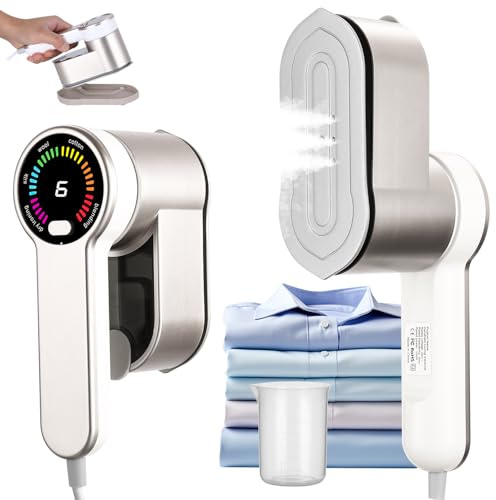 Plancha Vertical Vapor Portátil para Viajes, 2 en 1 Vaporizador de Ropa y Mini Plancha de Mano 1200W, Calentamiento Rápido en 9 Segundos, 6 Modos Inteligentes para Uso Horizontal/Vertical