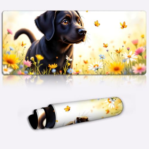 puppy chasing butterflies Gaming Mouse Pad Non-Slip Rubber Base Pad Office Home Novelty Printed Desk Accessory Laptop Desktop Printed Art Ergonomic 600 * 350 * 4mm