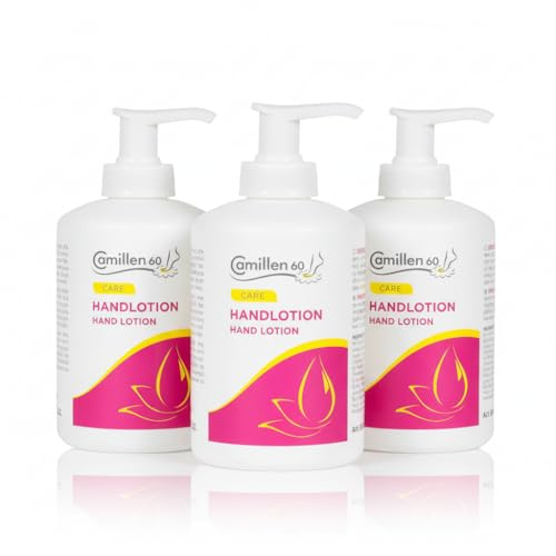 Camillen 60 Handlotion 300 ml – mit Kamillenöl, Aloe Vera & Jojobaöl – feuchtigkeitsspendende Pflege für trockene, raue Hände – 3 Spender je 300 ml