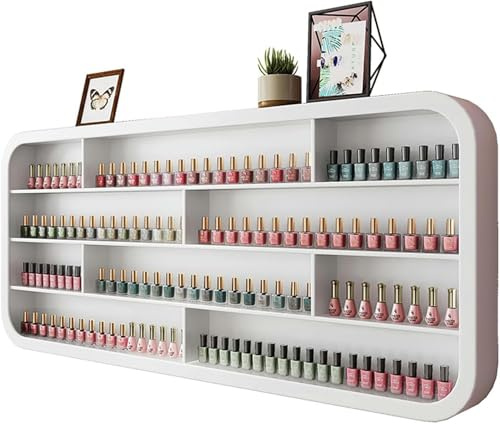 Organizador de esmalte de uñas montado en la pared, armario y estante de madera para aceites esenciales y perfumes, solución de almacenamiento que ahorra espacio para el hogar, spa y salón