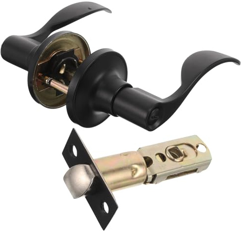 Baluue Manilla de Puerta con Cerradura y Llave Estilo Ola Diseño Silencioso Reversible para Puertas Interiores de Baño Dormitorio y Salón Acabado Mate Negro Seguridad Mejorada