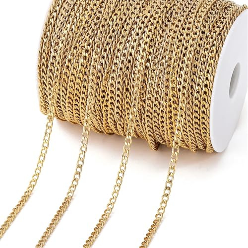 2 Meter DIY-Kette zur Schmuckherstellung, 7 Arten, 14 Karat vergoldetes Messing, runde Gliederkabelketten for Handarbeiten, DIY-Schmuckzubehör(S3 Gold 1.2mm)