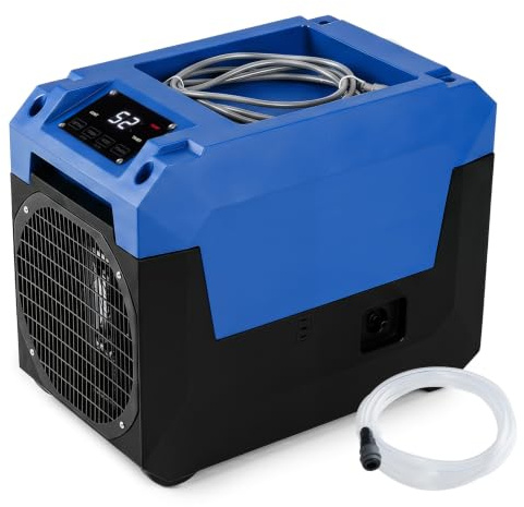 KOMFOTTEU Deumidificatore Commerciale 60 L/Giorno, Deumidificatore Industriale con Ruote, Display LED, Timer 24H, Sbrinamento & Memoria Automatico, Tubo di Scarico, Adatto fino a 167 ㎡ (Blu)
