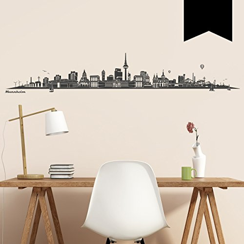 WANDKINGS Wandtattoo - Skyline Mannheim (ohne Fluss) - 205 x 35 cm - Schwarz - Wähle aus 6 Größen & 35 Farben