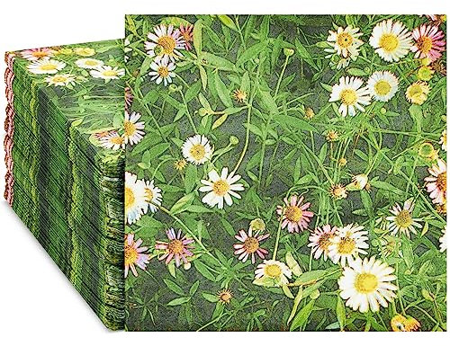 Daisy Garden Cocktail Napkins Floral Paper Serviettes 100-Pack 16.5 x 16.5 cm Folded