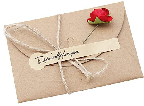 Grußkarten 2 Stück Retro Glückwunschkarten DIY Kraftpapier zum Selbst Gestalten 17,5x11cm mit handgefertigter getrockneter Blume, Jute-Schnur zur kreativen individuellen Gestaltung + Aufkleber wortek