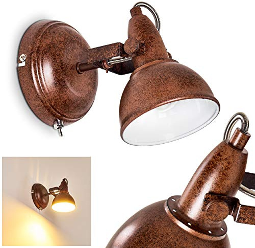 Vägglampa Tina, justerbar vägglampa av metall i rostbrun/vit, 1-lampa, 1 x E14-fäste, väggspot i retro/vintage-design, utan glödlampor