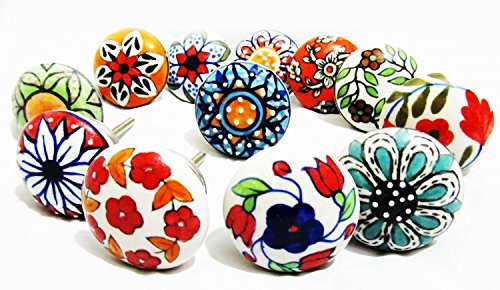 Assortiment de 12 boutons de porte en céramique de style vintage floral pour placard, tiroir et armoire
