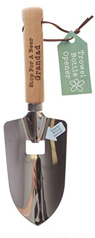 Boxer Gifts Novelty Garden Trowel Bottle Opener with 'Stop for a Beer Grandad' Sentiment | Sturdy Wooden Handle | Perfect Novelty Gardening Gift, Silver