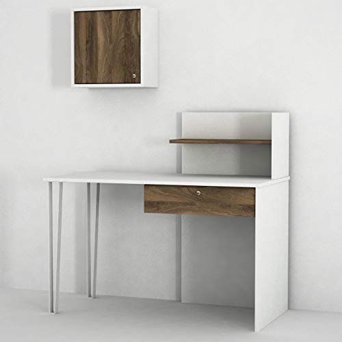 moebel17 Alphamoebel 4845 Punto moderner Schreibtisch Kinderschreibtisch Arbeitstisch,Weiß Walnuss, Holz, mit Regal, eine Schublade, viel Stauraum, Ablagefächer, Metallfüße, 120 x 109 x 60 cm