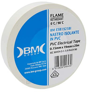 IROX BM ESB1925BIK10 Ruban isolant blanc 19 mm x 25 m x 0,15 mm PVC auto-extinguible IEC RoHS adhésif électrique électrique 19 x 25 mm/m
