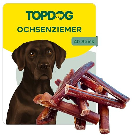 Topdog Ochsenziemer Hund 40 Stück 12 cm - Ochsenziemer für Hunde - 100% natürlich ohne Zusatzstoffe - Langer Kauspaß für Hunde - Beruhigender Beschäftigungsnack mit Zahnpflege