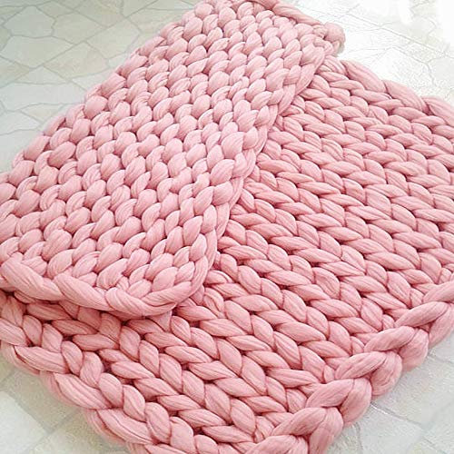 MANG Grobstrick Gestrickte Decke Weiche Strickdecke 80x80cm Grob Kuscheldecke Super Große Arm Zopfmuster Handgewebte Polyester Baumwolle, Weiß/Rosa/Grau