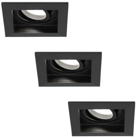 HOFTRONIC - LED Einbaustrahler 230V Eckig Schwenkbar Dimmbar Schwarz Extra Kaltweiß 3er set Deckeneinbauleuchte 3x345lm Einbauspots GU10 - Deckeneinbaustrahler, Wohnzimmer und Büro