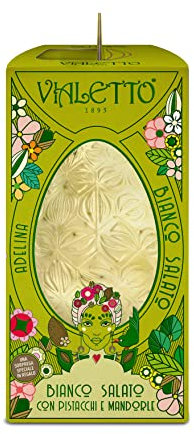 Vialetto Uovo di Cioccolato Bianco con Granella Salata di Mandorle e Pistacchi - Uovo di Pasqua da 300 Grammi - Adelina