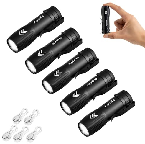 KunHe Kleine LED Taschenlampe Aufladbar 5er Set, Mini Taschenlampe USB-C mit Clip, 300 Lumen Aluminium Taschenlampen Klein für Auto, Haushalt, Notfall und Camping
