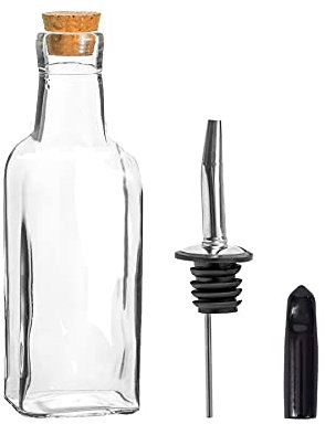 Argon Tableware Olive Oil Bottle with Cork Lid - 170ml - Dishwasher Safe Kitchen Glass Olive Oil Dispenser Cruet with Dust Cap, Cork Stopper and Tapor Pourer Top for Soy Sauce, Vinegar