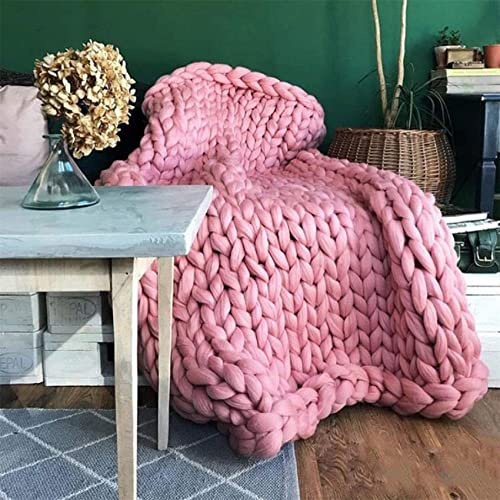 Riyueyi Manta de Punto Grueso, Manta de Punto voluminosa de Lana Merino, cálida y acogedora Manta de Ganchillo Hecha a Mano para sofá Cama Silla Alfombra para Mascotas,Rosado,60x80cm/23x31in