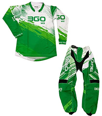 3GO KIDS MX RACE SUIT New Motorbike Motocross Clothing Quad Kart ATV Child MTB BMX Pit Dirt Bike Racing Sports Junior Pant Shirt Kit -Green-3-4-20