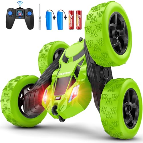 cosone Coche Teledirigido, Juguetes de Coche Teledirigido Niños con Faros 2.4GHZ, 4WD Off Road Stunt Car Doble Cara Rotación de 360°, Regalos para Mayores de 6 Años (Verde)