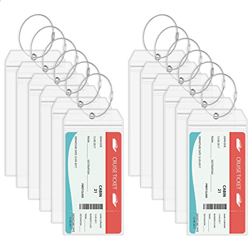 Vicloon Cruceros Etiquetas de Equipaje,12 pcs Etiquetas para Equipaje de Transparentes con Anillos de Acero, Impermeable, Etiquetas de Maletas de Equipaje para Maletas, Bolsos, Mochilas