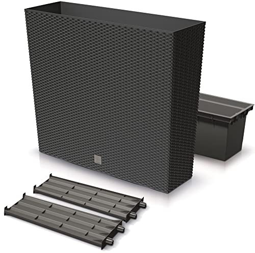 botle Groß Blumenkasten Rattan Optik Blumentopf Anthrazit 77x23x68 cm Balkonkasten mit Einsatz