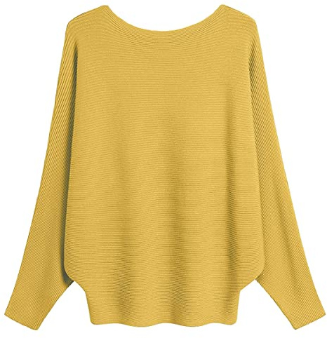 GXIN Women's Sweater Off Shoulder Batwing Sleeve Loose Pullover Casual Sweater Warm Knit Jumper Tops Yellow (GX-BFS-16)