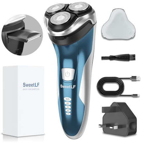 SweetLF Electric Razor for Men, 120 Min Shaving, Fast UK Adapter (1H Charging),100% Waterproof, Wet & Dry Rotary Shavers for Men with Pop-up Trimmer, LED Display