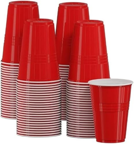 Coreint Plastic Cups 50 Pack 12 OZ BPA Free Durable Red Party Cups - Biogradable Glasses for Christmas,Garden,Weddings,Birthday,Annivarsary, Picnics – Reusable & Recyclable Drinking