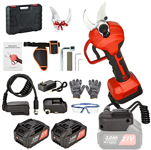 Sécateur Électrique Sans fil 40 mm, Sécateur électrique professionnel 40 mm avec 2 batteries 21 V/3000 mAh avec Rallonge électrique, 6-8 Heures de Travail, pour jardinage, vigne, arbre fruitier