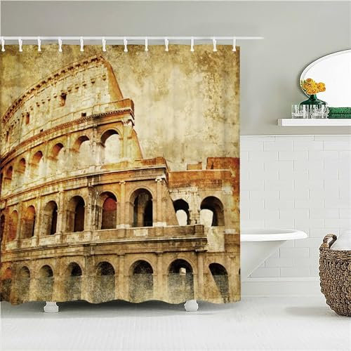 Guofuos Duschvorhang Vintage Kolosseum 180x120cm Duschvorhäng Anti Schimmel,Wasserabweisend Stoff Duschrollo Waschbar,3D Draussen Bad Vorhang Schnell Trocknend,Badewanne Badezimmer Decor Vorhänge
