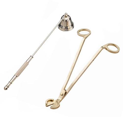 Lucklybestseller Large Size Candle Wick Trimmer and Candle Snuffer Set with Long Handle,Polished Stainless Steel Wick Scissor Cutter - Flame Extinguisher Horn Cover Design for Candle Lovers Festival