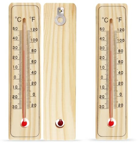 SOL 2pk Traditional Wooden Thermometer – Indoor & Outdoor Wall Temperature Gauge for Home, Garden, Greenhouse, Nursery, Office or Patio – Accurate Wooden Thermometers for Room & Outdoor Monitoring
