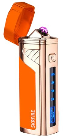SKRFIRE Electric Lighter Three Arches Flameless Plasma Lighter Windproof USB Rechargeable Outdoor Camping Lighter with Digital Battery Indicator (Orange)