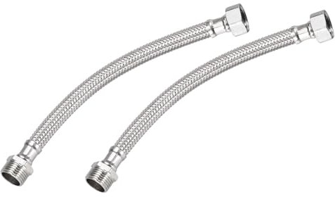 QUARKZMAN 8 Zoll langer Wasserhahn-Zulaufschlauch, 2 Stück G1/2 weibliches Druckminderungs-Gewinde x G1/2 männlicher Anschluss gerades Gewinde 304 Edelstahl-Wasserzulaufschlauch