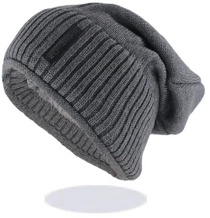 SOYNIA Mütze Beanie Hut Mode Männer Warme Hut Kappen Lässige Baumwoll Mützen Für Erwachsene Hip Hop Gestrickte Bonnet 52-62Cm Grau